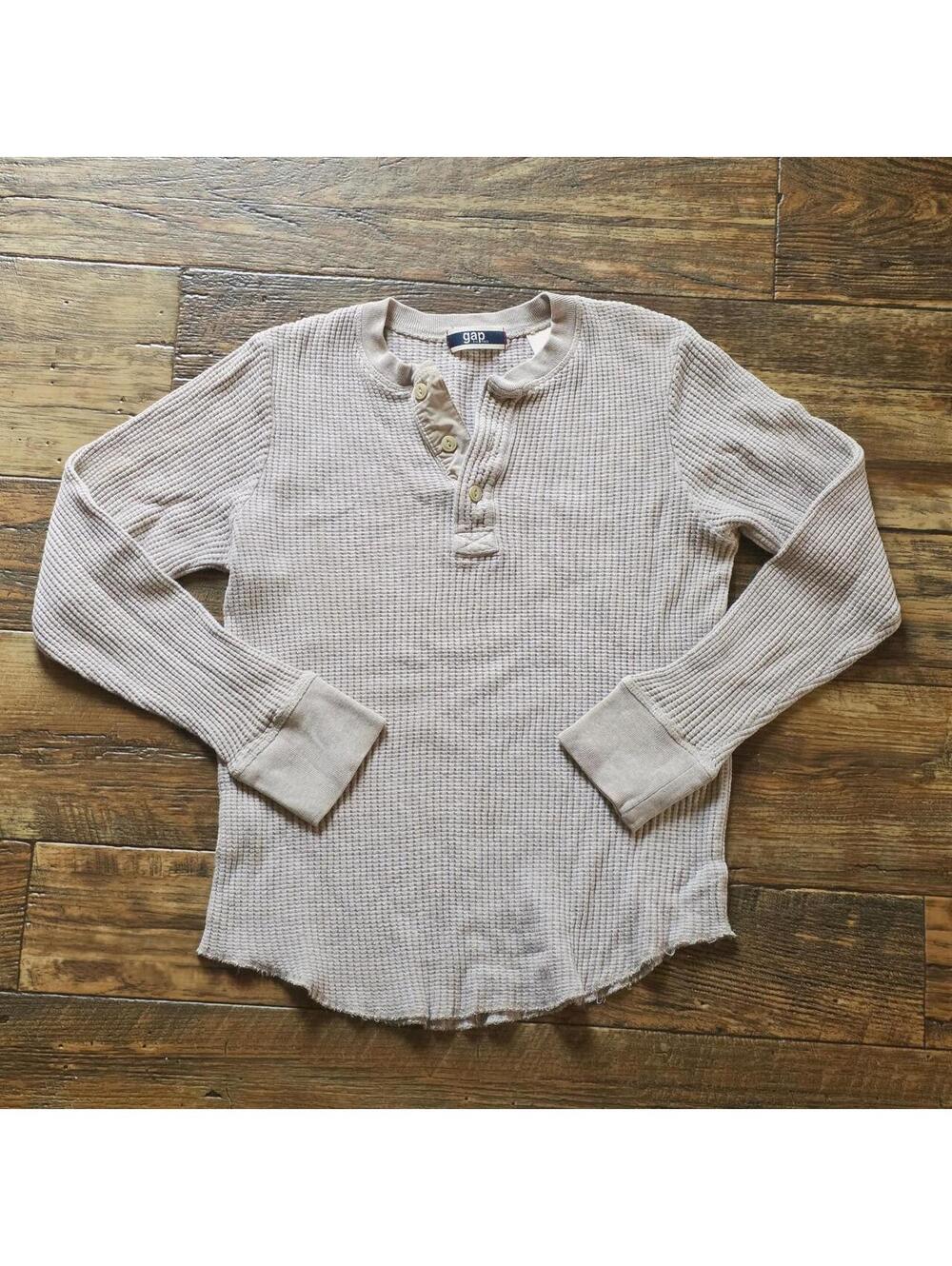 Vintage Gap Cream Men's Waffle Knit 100% Cotton Henley Shirt Size Small